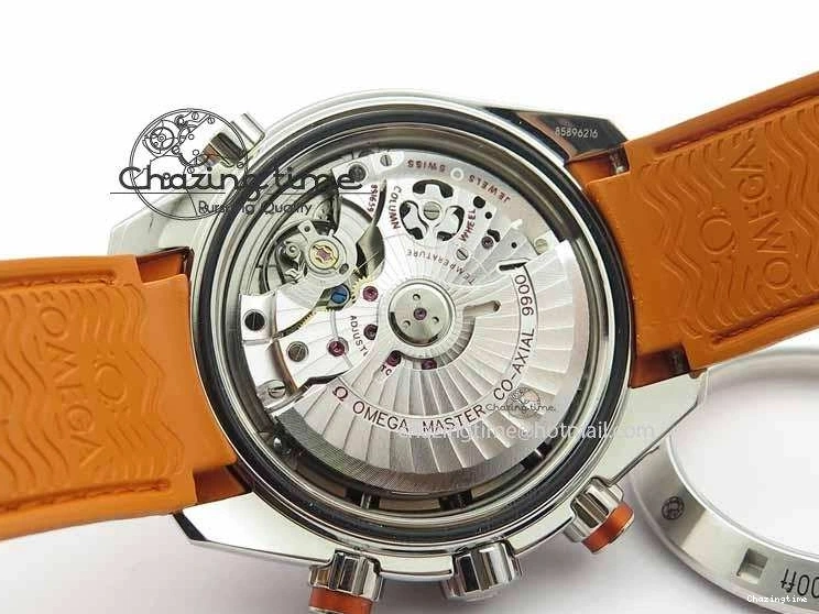 0408 Planet Ocean Master Chrono 45mm SS OM 1:1 Best Edition Black Dial On Orange Rubber Strap A Attractive 8170